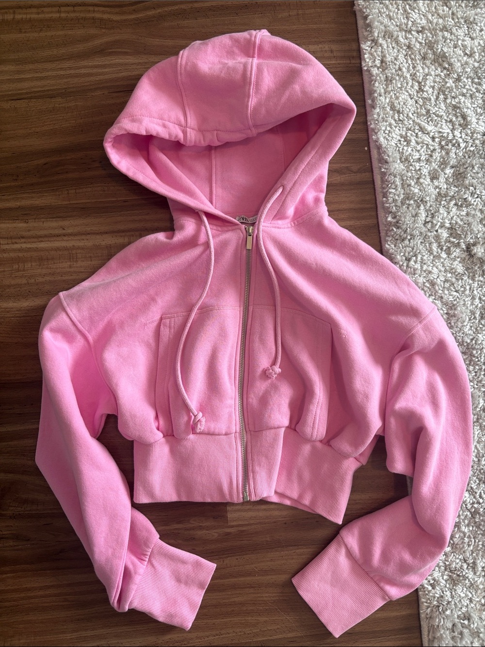 Pink Cropped Zip-Up Hoodie Jacket - Women, Zara